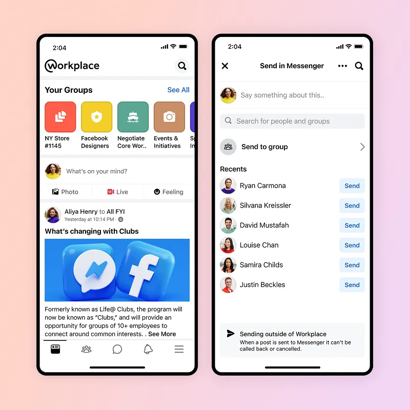 Sharing content to Messenger from Workplace